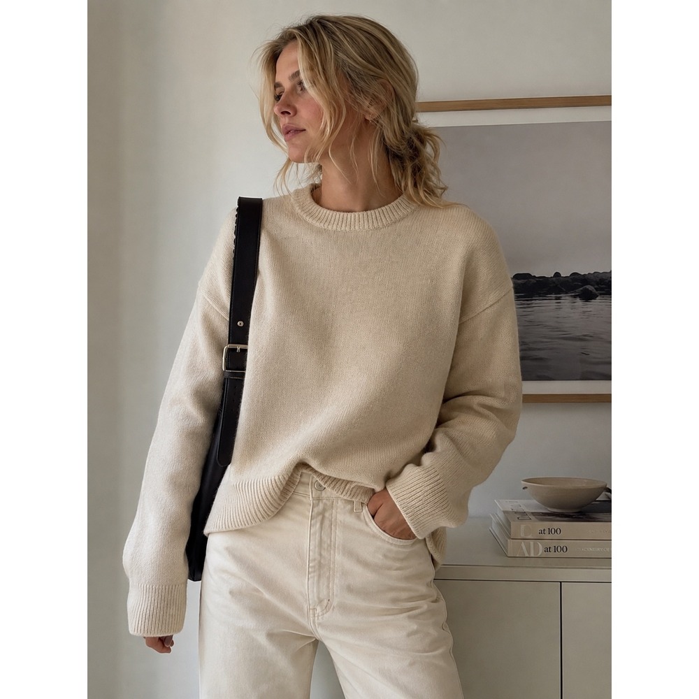 MATE the Label Alpaca Merino Crew Sweater Cream Undyed Wool Medium Excellent